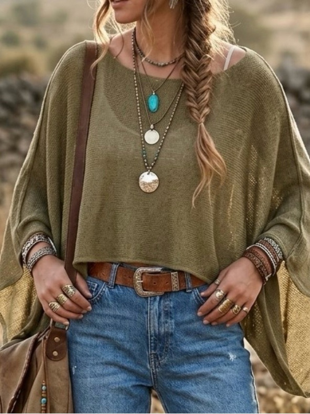 H&M Divided Olive Green Cropped Poncho Top Size Medium